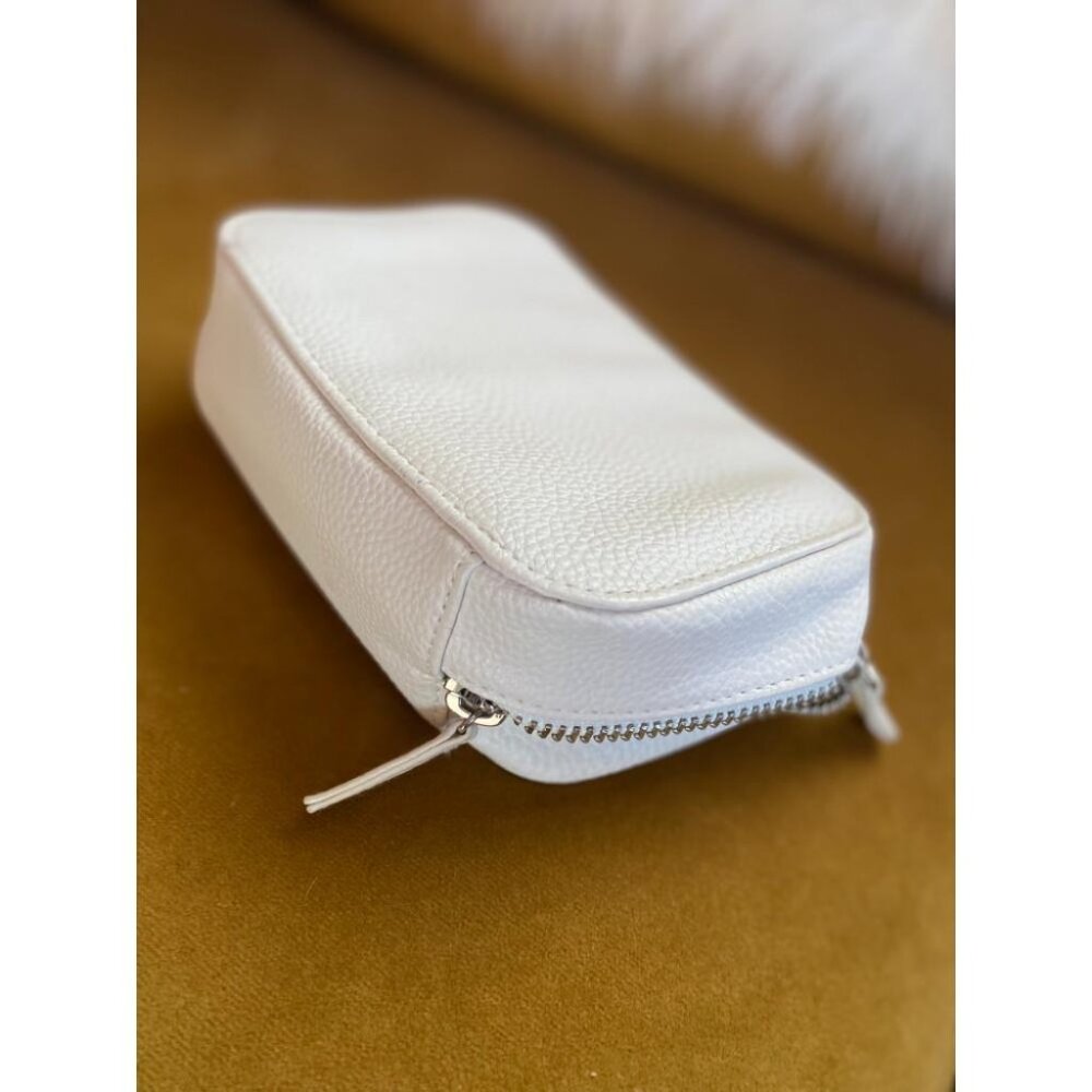Trish McEvoy White Leather Petite Makeup Planner Case Organizer with Mirror